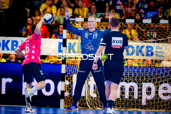 Torwart hält Wurf ab