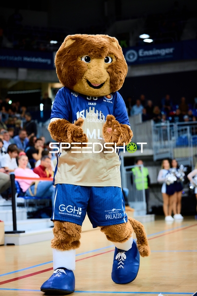 Maskottchen Accy (99; MLP Academics Heidelberg) auf dem Court