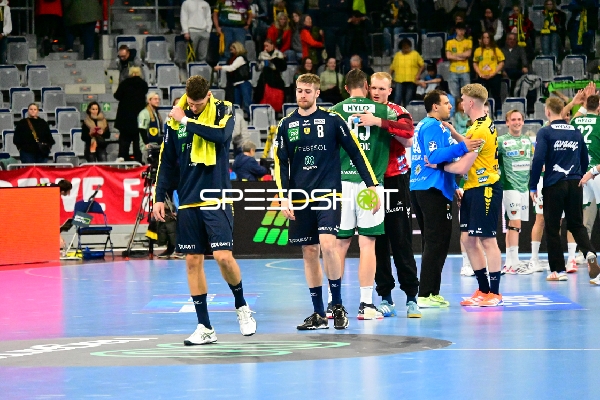 Dejan Milosavljev (96; Füchse Berlin) und David Späth (29; Rhein Neckar Löwen) im Gespräch