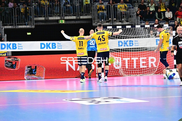 Lukas Sandell (11; Rhein Neckar Löwen) und Halil Jaganjac (45; Rhein Neckar Löwen) feiern Tor