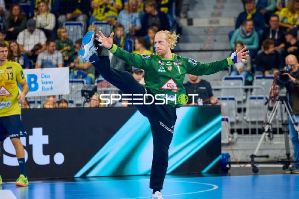 Eine Parade eines Torhüters der Rhein Neckar Löwen.