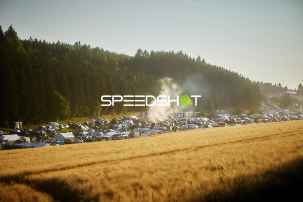 Camping area with smoke