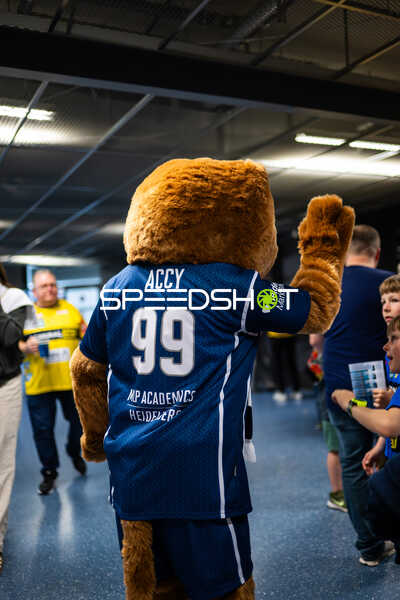 Maskottchen in Aktion vor dem Spiel
