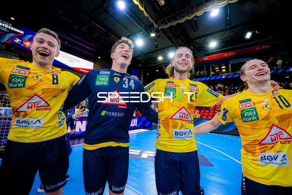 Feier Tim Nothdurft (8;Rhein Neckar Löwen), Valentin Willner (34;Rhein Neckar Löwen), Olle Forsell-Schefvert (25;Rhein Neckar Löwen), Juri Knorr (10;Rhein Neckar Löwen)