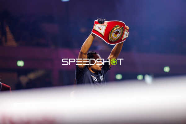 Boxer mit Gürtel im Ring
