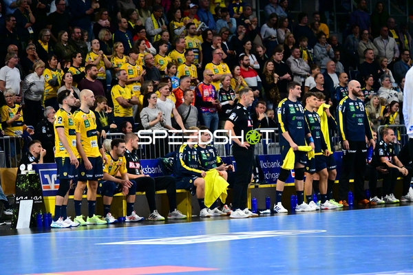 Spieler von Rhein Neckar Löwen an der Seitenlinie