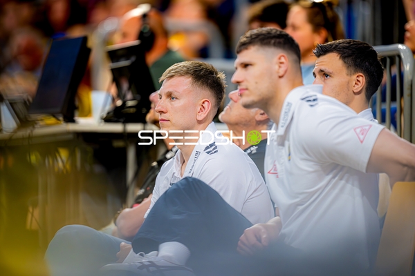 Pause mit Dragan Jerkovic (98;Rhein Neckar Löwen), Ivan Martinović (5;Rhein Neckar Löwen), Sebastian Heymann (13;Rhein Neckar Löwen)