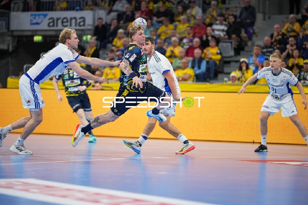 Edwin Aspenbäck (78; Rhein Neckar Löwen) und Jacob Lassen (9; HSV Hamburg) in Aktion