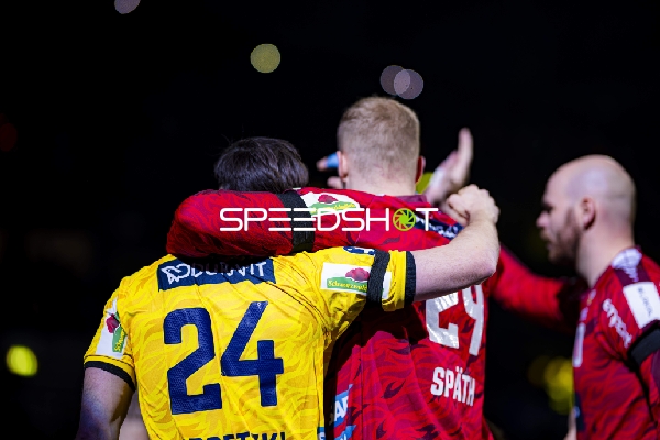 Torjubel von Patrick Groetzki (24; Rhein Neckar Löwen) und David Späth (29; Rhein Neckar Löwen)