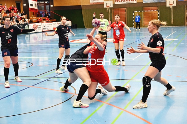 Zweikampf beim Handballspiel zwischen Kurpfalz Bären und Mainz 05