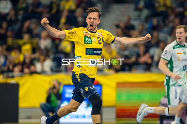 1. Handball-Bundesliga: Patrick Groetzki (24; Rhein Neckar Löwen) gegen Adam Lönn (15; SC DHfK Leipzig)