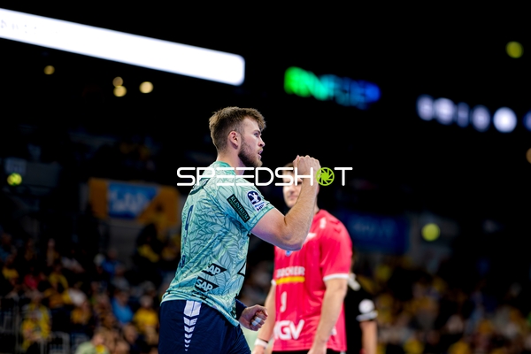 Jubel nach Tor für Steven Plucnar Jacobsen (9; Rhein Neckar Löwen)