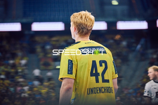 Ein Spieler von Rhein Neckar Löwen steht auf dem Spielfeld.