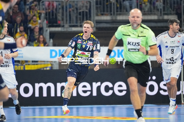 Edwin Aspenbäck (78; Rhein Neckar Löwen) mit Jacob Lassen (9; HSV Hamburg) und Frederik Bo Andersen (21; HSV Hamburg)