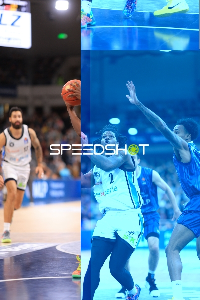 Spielaktion mit Spielern von MLP Academics Heidelberg und Veolia Towers Hamburg