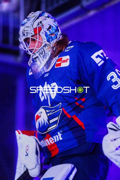 Adler Mannheim Torwart bereit für das Spiel