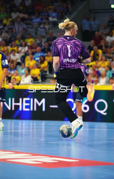 Mikael Appelgren (#1; Team Apfel) mit Ball in der SAP Arena