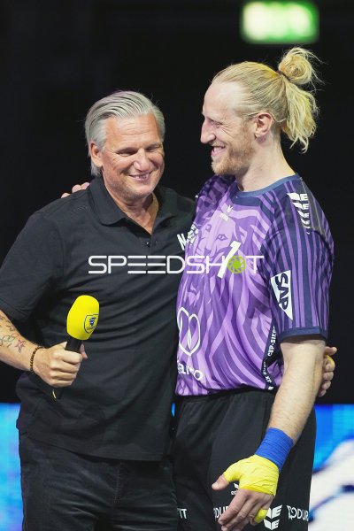 Nikolaj Jacobsen und Mikael Appelgren (#1; Team Apfel) beim Interview in der SAP Arena