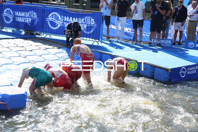 Triathleten beim Schwimmstart an der Binnenalster Hamburg