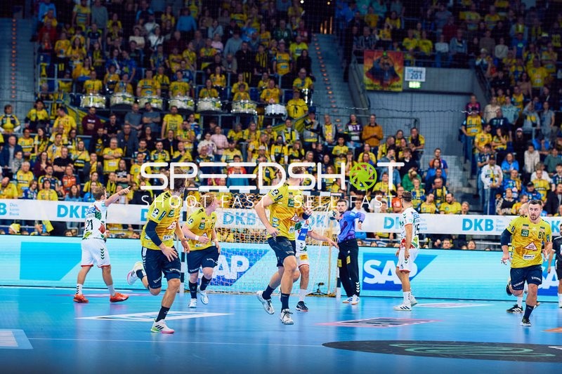 Ein Spieler der Rhein Neckar Löwen wirft den Ball.