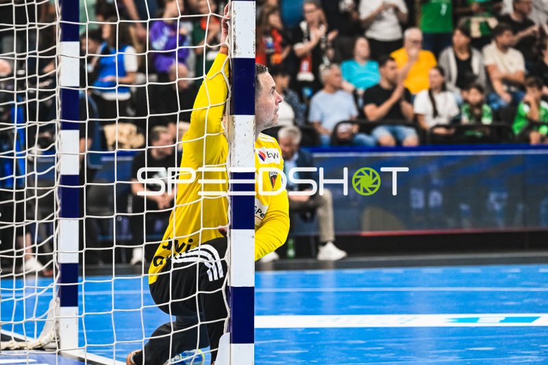 Andreas Palicka (#12, Füchse Berlin) am Torpfosten
