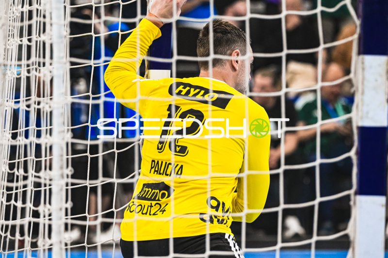 Andreas Palicka (#12; Füchse Berlin) im Tor beim Spielgeschehen
