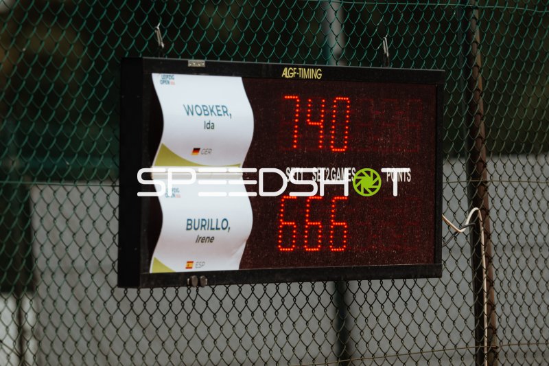 Anzeigetafel zeigt Spielstand: Wobker vs. Burillo beim Leipzig Open