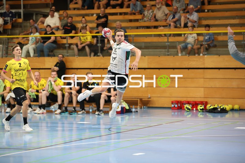 Andreas Windahl (#53; Helsingborg HK) beim Sprungwurf in der Hansehalle