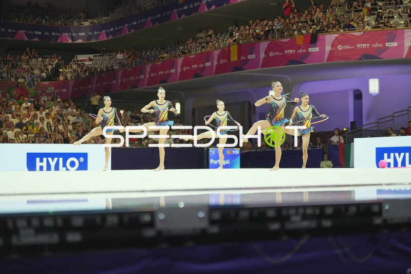 Portugal-Gruppe mit Reifen bei der Rhythmischen Sportgymnastik-WM in Frankfurt