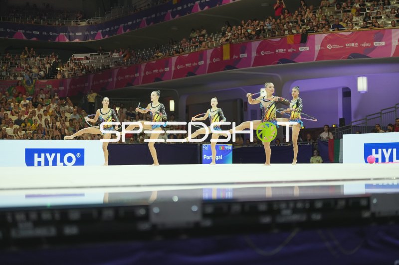 Portugal-Gruppe mit Reifen bei der Rhythmischen Sportgymnastik-WM Frankfurt