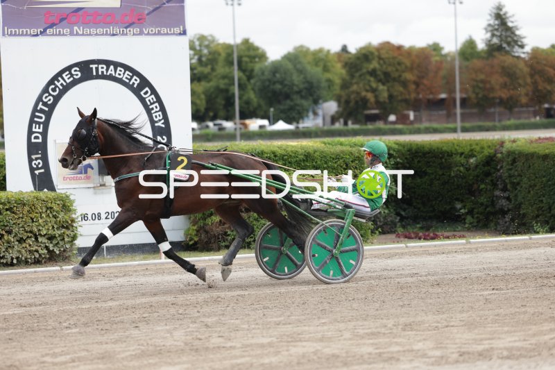 Startnummer 2 im Trab beim 131. Deutschen Traber Derby in Mariendorf