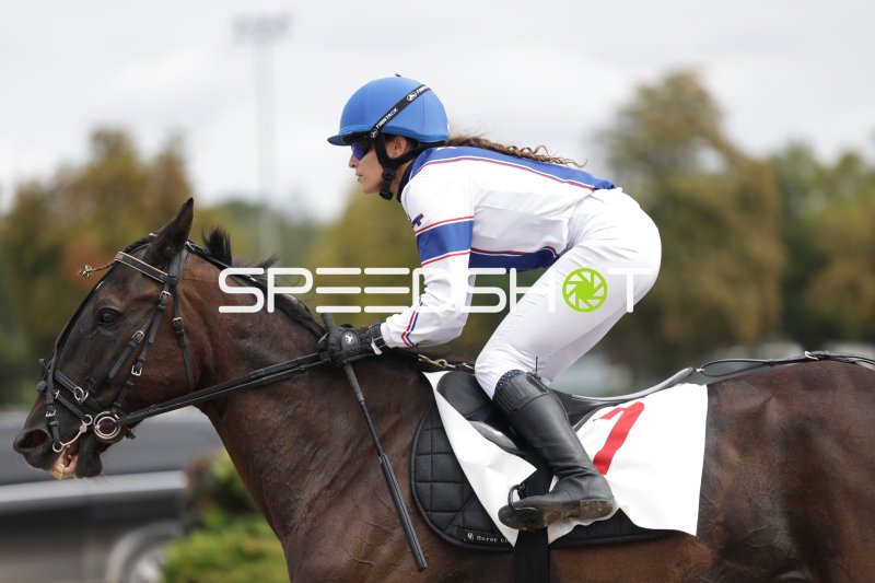 Jockey auf Pferd Nr. 1 bei der Rennbahn Berlin Mariendorf