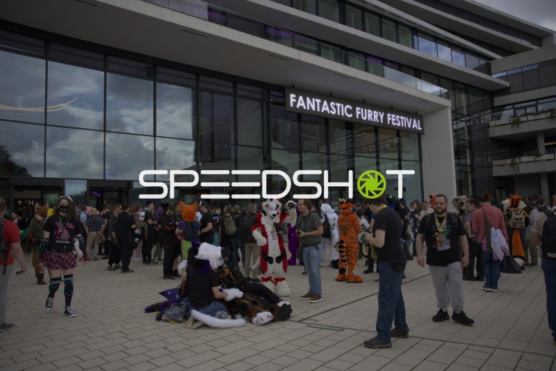 Fantastic Furry Festival: Teilnehmer in Fursuit-Kostümen vor dem CCH Hamburg