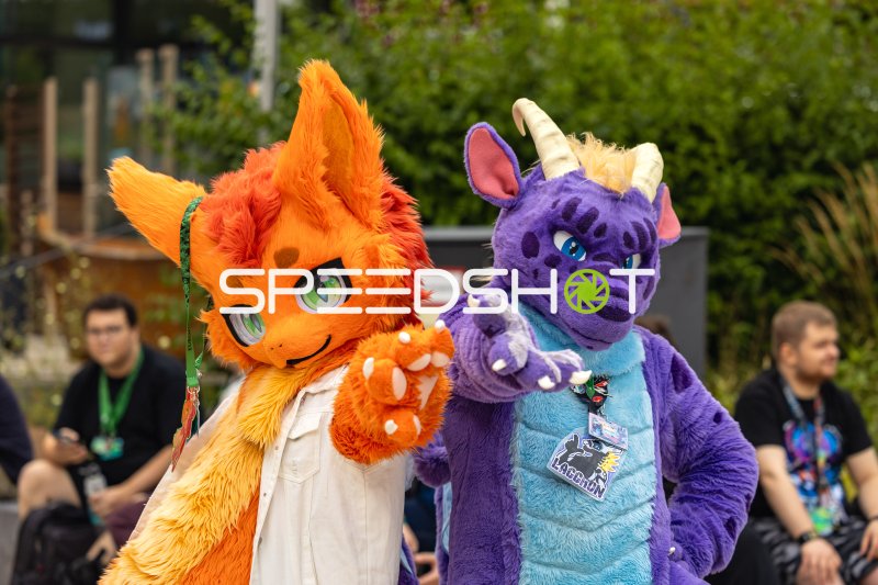 Zwei Fursuit-Träger posieren beim Furry-Event im CCH Hamburg