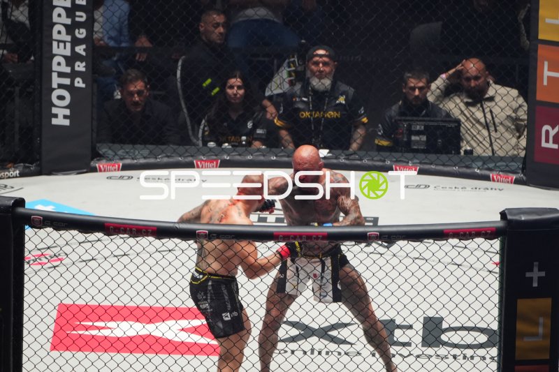 Christian Jungwirth im Octagon während intensivem Kampf in Frankfurt