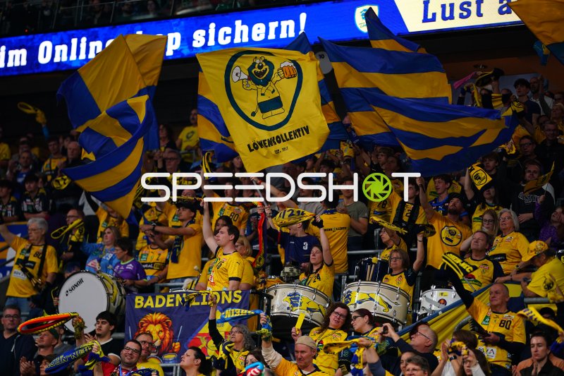 Fans der Rhein Neckar Löwen schwenken Fahnen und Schals in der SAP Arena