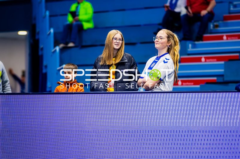 Zuschauer im Innenraum während eines Handballspiels