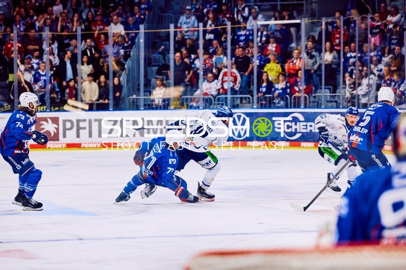 Michael Clarke (10, Straubing Tigers) gegen Daniel Fischbuch (71, Adler Mannheim)