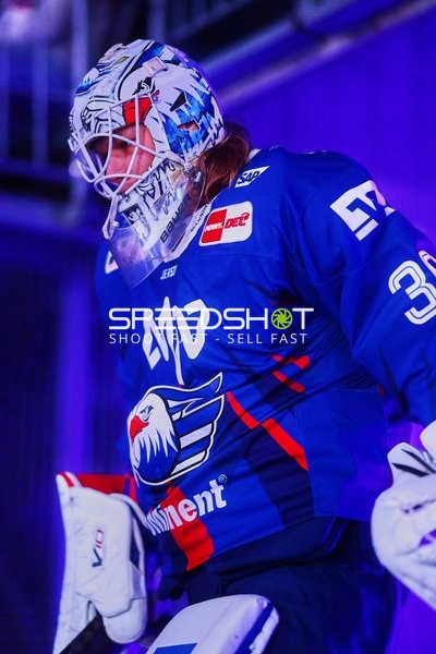 Adler Mannheim Torwart bereit für das Spiel
