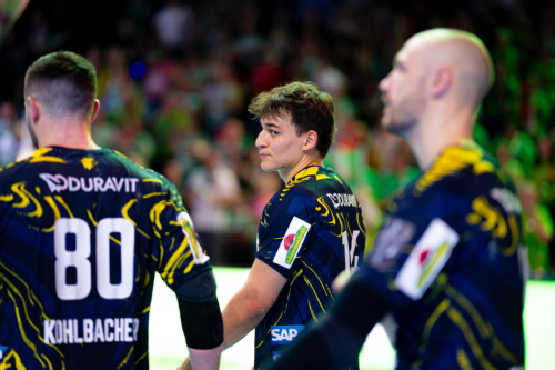 Szene mit Lukas Sandell (11; Rhein Neckar Löwen) und Gino Steenaerts (14; Rhein Neckar Löwen)