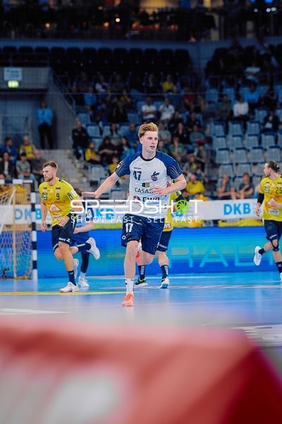 Laufaktion Dustin Kraus (47;VfL Potsdam), Steven Plucnar Jacobsen (9;Rhein Neckar Löwen), Olle Forsell-Schefvert (25;Rhein Neckar Löwen)