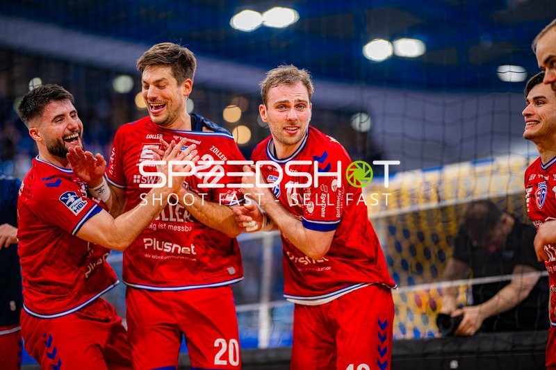 Torjubel Paco Barthe (20;SG BBM Bietigheim), Tom Wolf (10;SG BBM Bietigheim), Gonzalo Perez Arce (19;SG BBM Bietigheim)