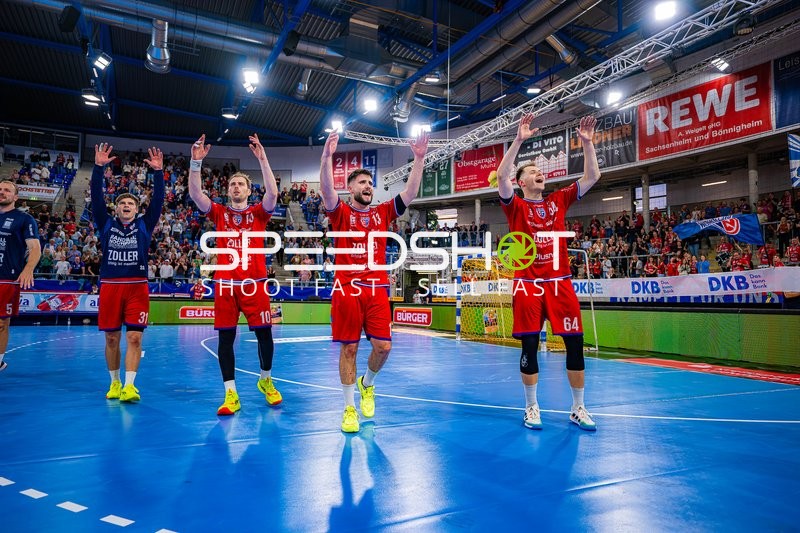 Jubel Alexander Pfeifer (31;SG BBM Bietigheim), Tom Wolf (10;SG BBM Bietigheim), Maximilian Hejny (64;SG BBM Bietigheim)