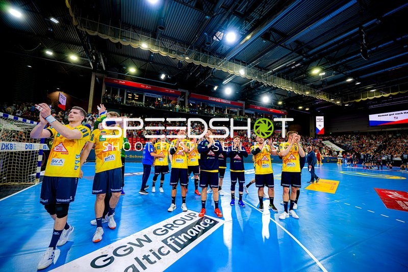 Spielende mit Ivan Martinović (5;Rhein Neckar Löwen), Robert Timmermeister (7;Rhein Neckar Löwen), Tim Nothdurft (8;Rhein Neckar Löwen)