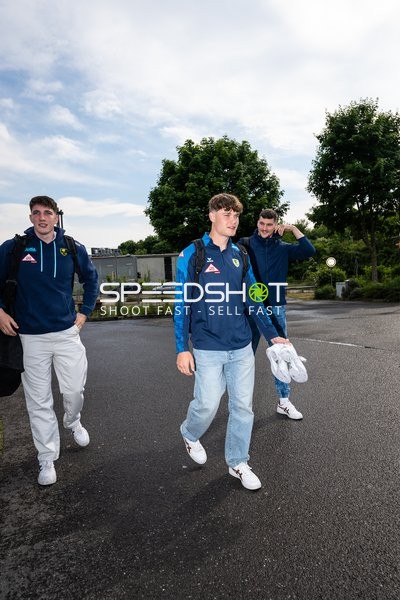 Spieler Halil Jaganjac (45;Rhein Neckar Löwen) und David Móré (15;Rhein Neckar Löwen) Ankunft