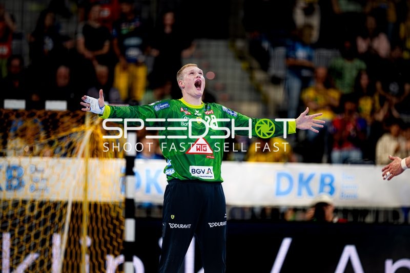 Torwart David Späth (29; Rhein Neckar Löwen) in Position