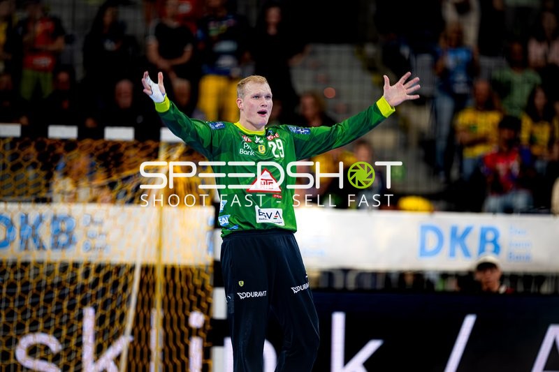 Torwart David Späth (29; Rhein Neckar Löwen) in Position