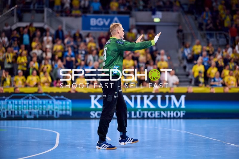 Torwart in Position David Späth (29; Rhein Neckar Löwen)