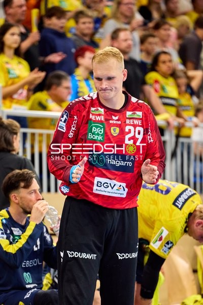 Torwart David Späth (29; Rhein Neckar Löwen) in Position