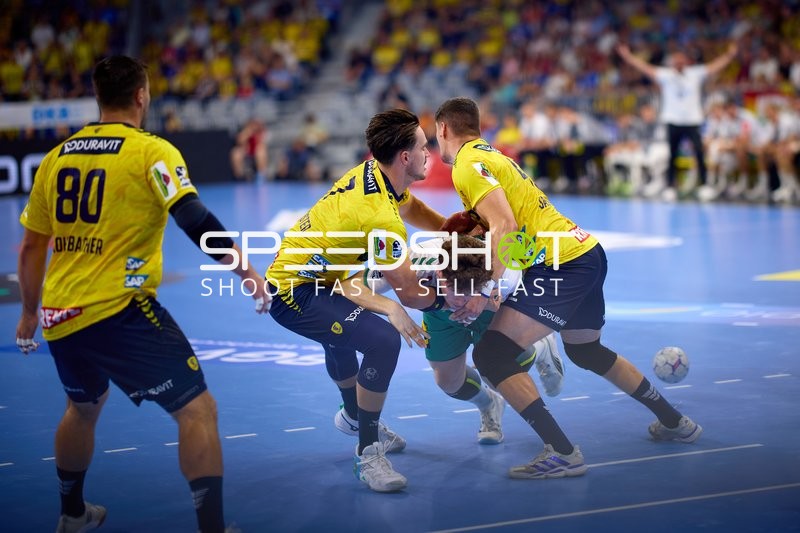 Handball Verteidigung Jannik Kohlbacher (80; Rhein Neckar Löwen) Sebastian Heymann (13; Rhein Neckar Löwen) Lasse Franz (7; TSV GWD Minden)